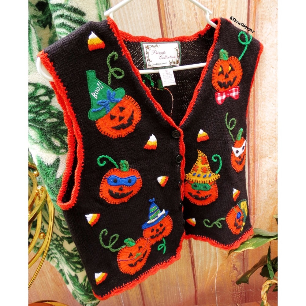 Vintage embroidered jack o lantern Halloween vest 🎃 - Picture 2 of 5